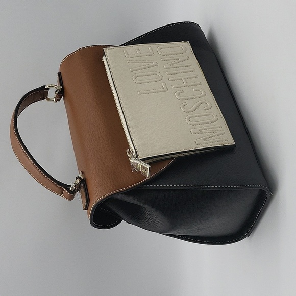 Love Moschino Handbags - 887- LOVE MOSCHINO BORSA PU MIX NERO/CUOIO/AVORIO Women’s NWT